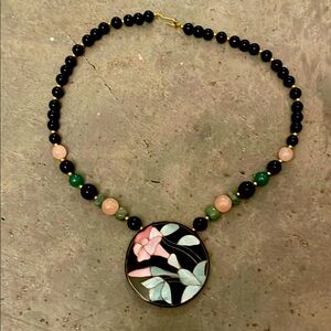 Elegant Black and Pink Floral boho Necklace